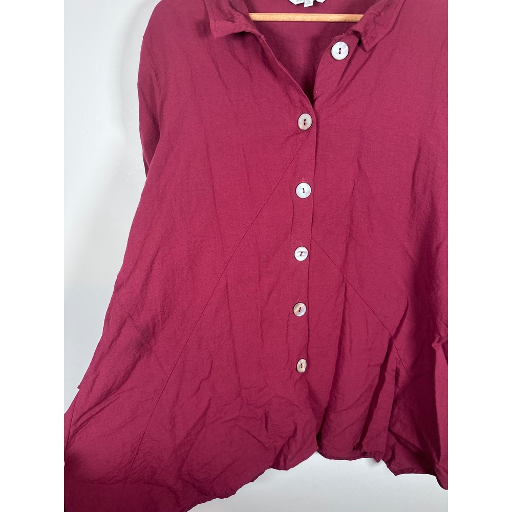 John Mark Button Down Tunic Women XL Burgundy Lagenlook Boho Earthy Granola - Picture 3 of 8
